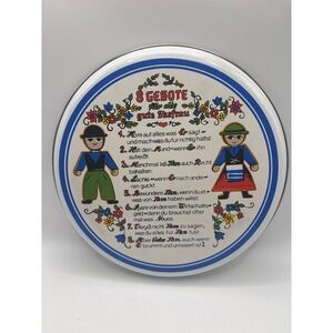 Vintage German Enamel Wall Plaque 8 Gebote Gute Ehefrau Folk Art Plate 8.25"